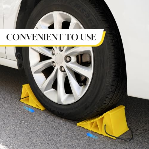 Wheel Chocks with Rope, Heavy Duty Non-Slip Tire Chocks for Trailer Camper Truck Car, Bright Yellow Lightweight Wheel Blocks Fit Tires Up to 26", 4 Pack - size: 4pcs