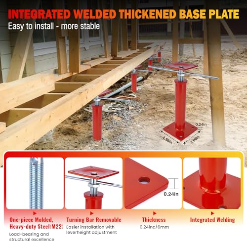 4 Pack House Jacks for Leveling, 11-16 in Crawlspace Support Posts | 4-Pack support set - For crawlspaces, basements, floor joists and beams; includes 4 jack posts and 2 adjustment rods