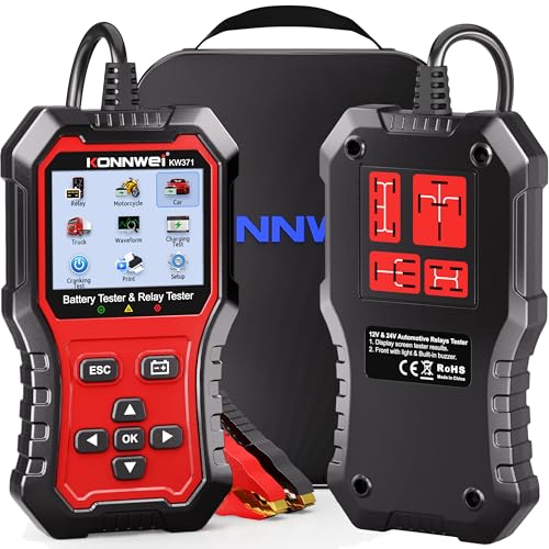 KONNWEI KW371 Battery Tester & Relay Tester | Tests 6V/12V/24V car batteries (AGM/GEL/EFB/Lithium) & 4/5-pin automotive relays. Checks CCA, charging & starting system. - size: 8.27*6*2.36 inch