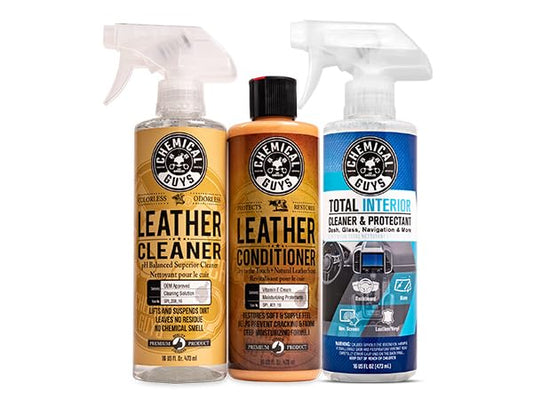 Chemical Guys SPI1091601 Leather Cleaner and Conditioner Leather & Interior Care Bundle + SPI22016 Total Interior Cleaner & Protectant, Safe for Cars, Home, Office, & More (16 fl oz) 3 Items - style: 16 Fl Oz KIT + Total Interior