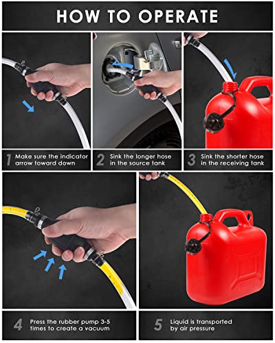 KATUMO 15MM Siphon Pump for Gasoline, Oil, Diesel, Water | 2PCS, High Flow, 4 Premium PVC Hoses, Hand Fuel Transfer Pump, Portable - size: 15mm