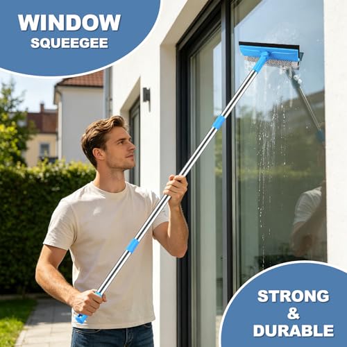 SetSail Window Squeegee, 2 in 1 Window Cleaner Tool with 57-in Extension Pole and Sponge Professional Squeegee for Window Cleaning Car Windshield Glass Shower, Blue