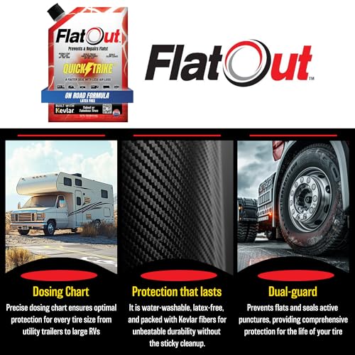 FlatOut QuickStrike Tire Sealant On Road Formula - Prevent Flat Tires, Seal Leaks, Contains Kevlar, 32-Ounce Bag - size: 32 Fl Oz