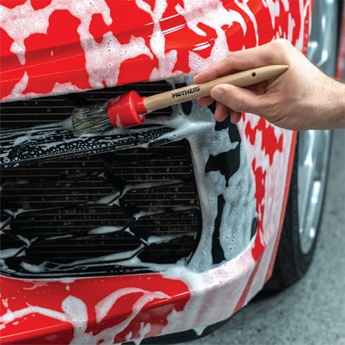 Mothers Car Detailing Brush Set for Auto Detailing, Soft Bristle Car Cleaning Brushes for Wheels, Engine Bay, Grilles, and Emblems, Professional Detail Brush Kit, 3 Pack, Red
