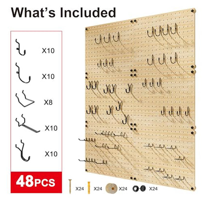 VOIMO Bamboo Pegboard Organizer Set, 6 Panels (16"x12") | 48 Hooks, Eco-Friendly Wall Mounted Storage Rack for Tools, Crafts & Office – Natural Bamboo Pegboard with Accessories - size: 16'' X 12'' (6 Panels)