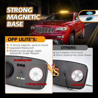 Beacon Strobe Light Wireless Rechargeable, 17 Flashing Mode, High Low Brightness, 48pcs Led, Roof Top Hazard Flash Warning Lights for Vehicles Trucks Snow Plows Postal Mail ATV UTV (White Amebr)