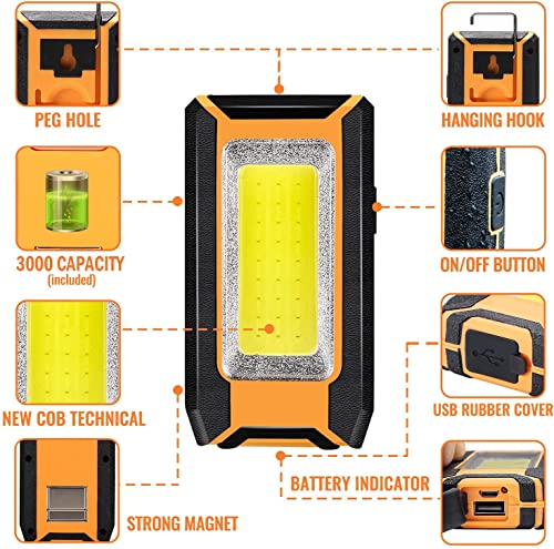Favorlite 2-Pack Rechargeable LED Work Light, 1600LM Magnetic Portable | Phone Charging, 12-Hr Battery, Waterproof, Car Repair, Camping, Garage & Emergency Use