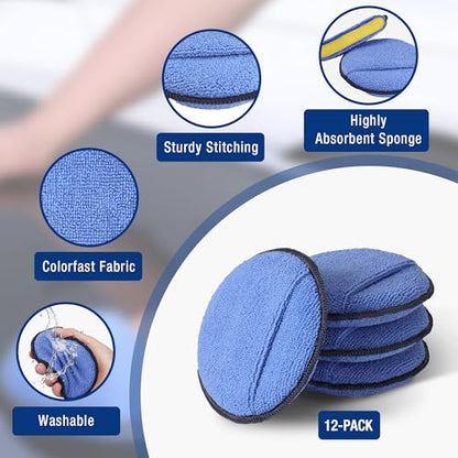 WORKPRO 12-Pack Car Wax Applicator Pads with Finger Pocket, Microfiber Soft Foam Polishing Pads for Car Detailing & Cleaning, Lint-Free, High Resilience