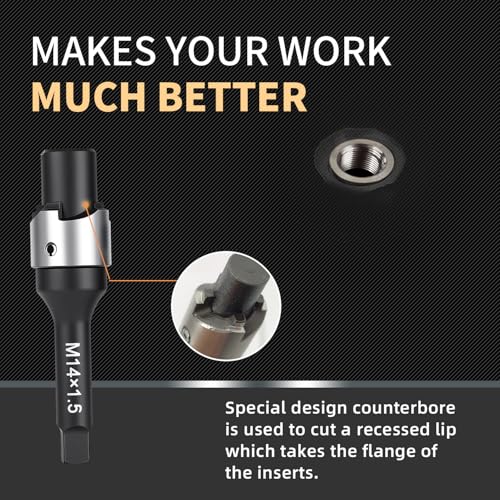 M14X1.5 Thread Repair Kit with Insert HSS Drill, Tap, Counterbore, Installation Driver, Tap Guides, Metric, 10PCS Stainless Steel Insert M14X1.5X17.8MM