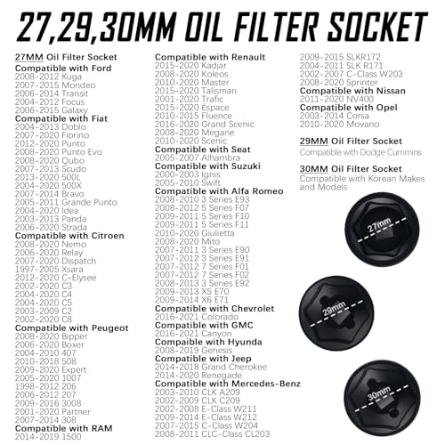 7PCS Oil Filter Sockets with 3/8" Drive,Gear wrench Oil Filter Socket Set Includes 38mm/36mm/32mm/30mm/29mm/27mm/24mm,Car Accessories Compatible with BMW/Ford/GMC/Chevrolet