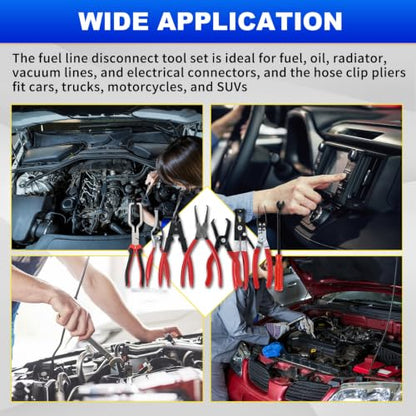 DASBET 8-Piece Fuel Line Disconnect Tool Set, Automotive Fuel Line & Hose Clamp & Removal Pliers with Electrical Disconnect Pliers, Push Pin Tools, Relay Puller, Panel Clip Remover & Filter Caliper