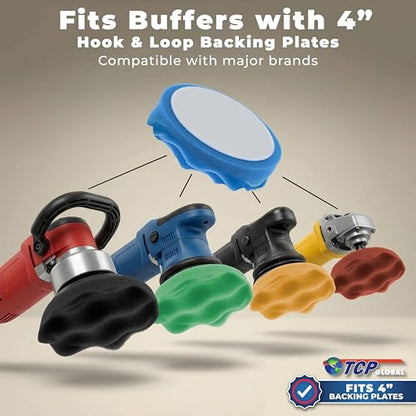 TCP Global 4 Inch Buffing Pads Set - 5 Waffle Foam Buffer Pads & 1 Wool Pad for Orbital Buffers, DA Polish Pad for Paint Correction, Polishing Kit for Auto & Boat Gelcoat Detailing