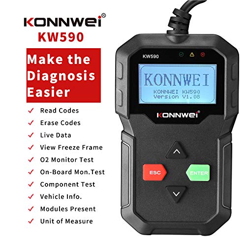 KONNWEI KW590 OBD2 Diagnostic Tool – Battery Tester, Full OBDII Functions Code Reader, Engine Fault Code Scanner, Check Engine Light Reset, Universal Car OBD2 Scanner,or Vehicles 1996 & Newer