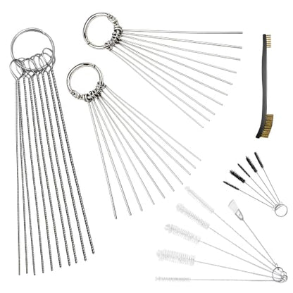 Strongthium Carburetor Jet Cleaning Tool Kit Copper Wires & Stainless Steel Needles Cleaners for Carburetor Motorcycle Jets Shower Heads Small Engine Cleaning Wand with Nylon Brushes