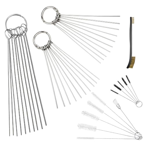Strongthium Carburetor Jet Cleaning Tool Kit Copper Wires & Stainless Steel Needles Cleaners for Carburetor Motorcycle Jets Shower Heads Small Engine Cleaning Wand with Nylon Brushes