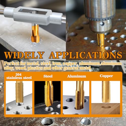 1/4-18 NPT Pipe Tap and 7/16" Drill Set,M2 HSS Hand Threading Plumbing Tap | Plumbers Mechanics DIY Thread Cutting Tools - size: 1/4-18 NPT Tap - 7/16" Drill