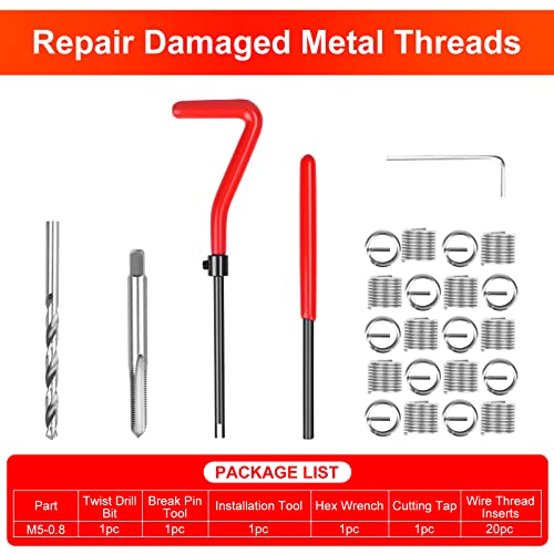 Thread Repair Kit M5 X 0.8mm, Metric Thread Repair Insert Kit | Compatible Hand Tool Set for Damaged Thread and Auto Repairing - size: Metric,M5×0.8mm