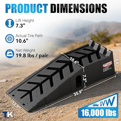 16,000 lbs Stackable Car Ramps, 50% Space-Saving Nestable Car Lift Ramp for Oil Change, Heavy Duty Vehicle Service Tire Lifts for Garage, 2-Pack