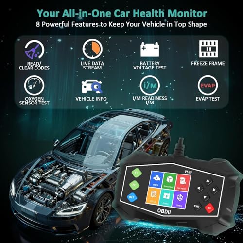 OBD2 Scanner with 2.8" Display, Auto Diagnostic Tool for Battery Test | Carbon Deposit Detection, Live Data Graphing, Mode 6/8, I/M Readiness, Performance Test, 40,000+ DTC Lookup for Gas Vehicles
