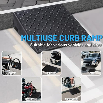 PZ 2PCS Rubber Curb Ramps for Driveway, 5 7/8" Rise Heavy Duty Car Ramp 8818 LBS Capacity 19.69"Lx 19.69"W Non-Slip Portable Shed Threshold Ramps for Doorways Sidewalk Scooters Wheelchairs Motorcycles - size: 5 7/8“ Rise