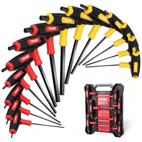 Topline 14-Piece Allen Wrench Set, Metric&SAE T-Handle, Long Arm Hex Key Set with Storage Box, Portable Allen Key Set for Basic Home Repair and Mechanical Maintenance