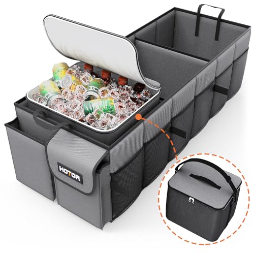 HOTOR Trunk Organizer, Sturdy Foldable with Cooler for Car & SUV, 3 Compartments, Grey, 30.90”×12.60”×10.63” - color: Grey, size: Large