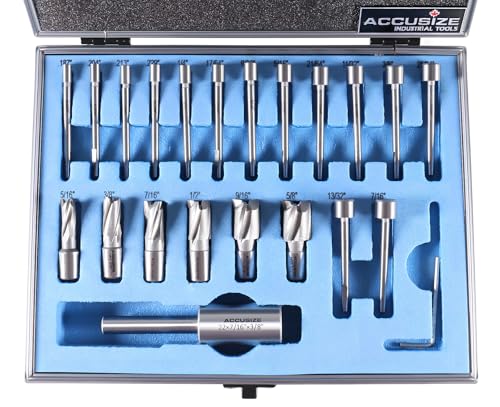 Accusize Industrial Tools 21 Pcs Hss Interchangeable Pilot Counterbore Set, 3620-0121 | 5/16 - 5/8", 21 Pc in HSS Interchangeable Pilot Counterbore Set, Straight Shank - size: Imperial Size & Metric, style: Interchangeable pilot