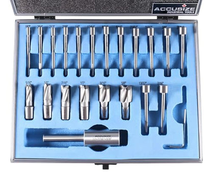 Accusize Industrial Tools 21 Pcs Hss Interchangeable Pilot Counterbore Set, 3620-0121 | 5/16 - 5/8", 21 Pc in HSS Interchangeable Pilot Counterbore Set, Straight Shank - size: Imperial Size & Metric, style: Interchangeable pilot
