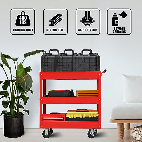 Torin APTC302B Steel Tool Service Push Cart with 3 Shelves and 200 lb Capacity, Red - color: Red, style: 3 Shelves