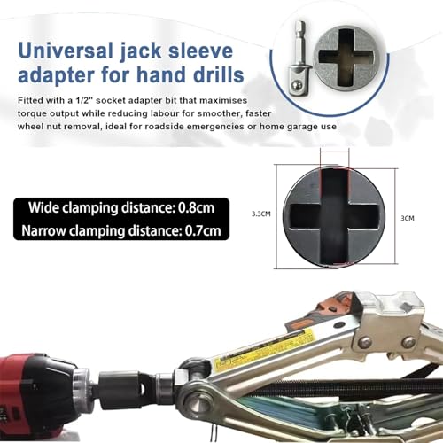 Universal Jack Socket Adapter for Hand Drill, Scissor Jack Drill Adapter for Car, with a 1/2 in Socket Adapter Bit