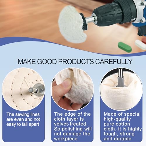 Neeki 10pcs Buffing Wheels for Dill with 3 Polishing Compounds Bar | Multi-Specification Polishing Wheel Kit for Metal,Aluminum,Stainless Steel,Jewelry,Wood,Ceramic,etc,with Protective Gloves