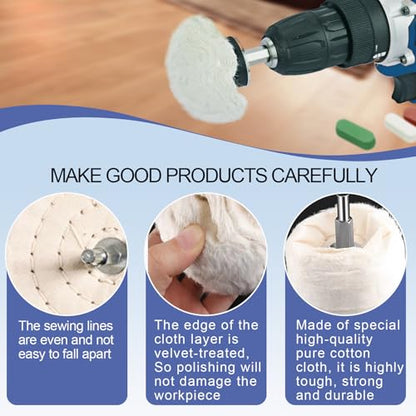 Neeki 10pcs Buffing Wheels for Dill with 3 Polishing Compounds Bar | Multi-Specification Polishing Wheel Kit for Metal,Aluminum,Stainless Steel,Jewelry,Wood,Ceramic,etc,with Protective Gloves
