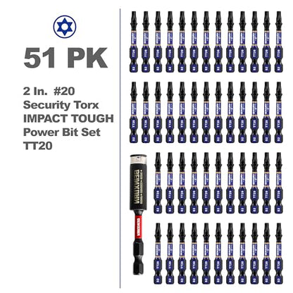 Geinxurn 2 In. Security T20 Impact Magnetic Screwdriver Bit Set, 51 Pieces #20 Torx Head Power Bit Set, S2 Alloy Steel Hollow Star Bit Set with 1 Pcs Impact Bit Holder - size: 2"-51PCS, style: TT20