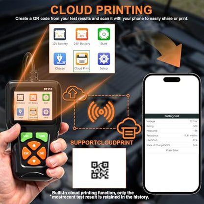 12V/24V Car Battery Load Tester Automotive – 100-2000 CCA Alternator & Charging Analyzer, QR Code Cloud Report No App Needed, for Car Truck SUV Motorcycle Snowmobile Boat