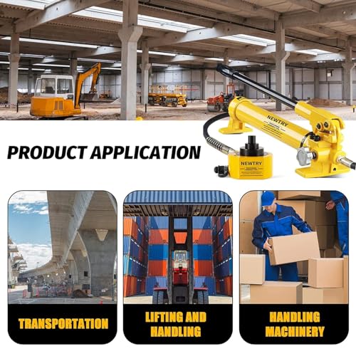 NEWTRY 100 ton Low Profile Hydraulic Jack Porta Power Kit + CP-700 Manual Hydraulic Hand Pump Multi Section Jack, 2.72” Stroke Industrial Mini Hydraulic Cylinder - size: 100T Hydraulic Jack + cp-700 Pump