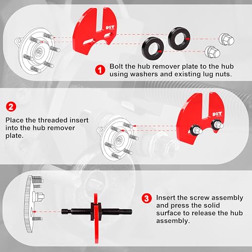 SGT 40100 Hub Remover Set,Wheel Bearing Hub Remover Tool Set Compatible with 5 6 8 Lug Hub Assemblies on Cars and Trucks,Wheel Hub Removal Tool with Gloves