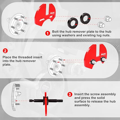 SGT 40100 Hub Remover Set,Wheel Bearing Hub Remover Tool Set Compatible with 5 6 8 Lug Hub Assemblies on Cars and Trucks,Wheel Hub Removal Tool with Gloves