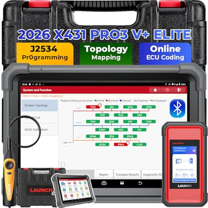 Launch X431 PRO3 V+ Elite J2534 Programming Bidirectional Scanner ECU Code | Include Endoscope, Topology Map, 2 Yrs Updates, ECU Coding, 3000+ Active Tests, 60 Services, CANFD DoIP, FCA SGW, 10" Screen
