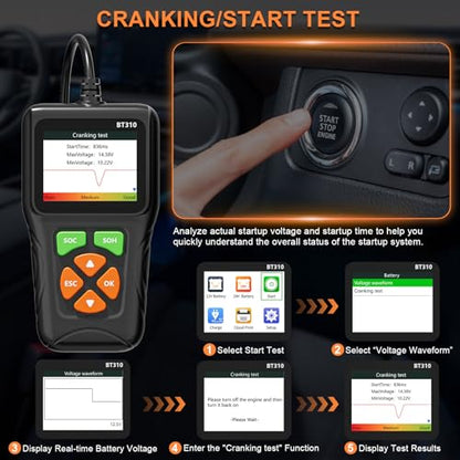 12V/24V Car Battery Load Tester Automotive – 100-2000 CCA Alternator & Charging Analyzer, QR Code Cloud Report No App Needed, for Car Truck SUV Motorcycle Snowmobile Boat