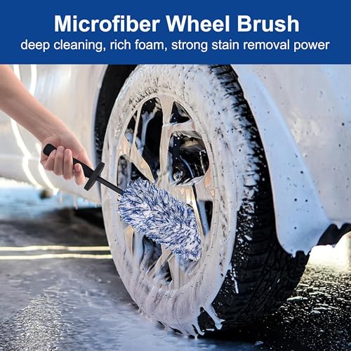 Wheel Barrel Brush, 2026 New Car Wheel Cleaner Brushs Long Handle Microfiber Wheel, Non Scratch Car Detailing Brush for Rim Cleaning and Car Detailing (1Pcs Blue) - color: 1Pcs Blue