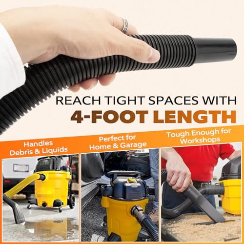 9196300 Flexible Hose for Shop-Vac 1.25 Inch Diameter x 4 Ft Length | Durable Vinyl Hoses Compatible with Craftsman Wet/Dry Shop Vacuums & Dust Collector Systems Attachments