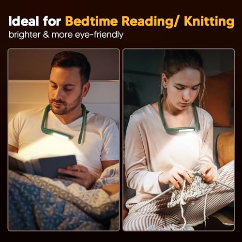 Neck Reading Light, 80-hr Lasting Rechargeable Book Light for Reading in Bed, Eye-friendly Wide Reading Lamp, Bendable Arms Bright Booklight, Book Lover Gifts Knitting Crochet Accessories Crafts - color: Green