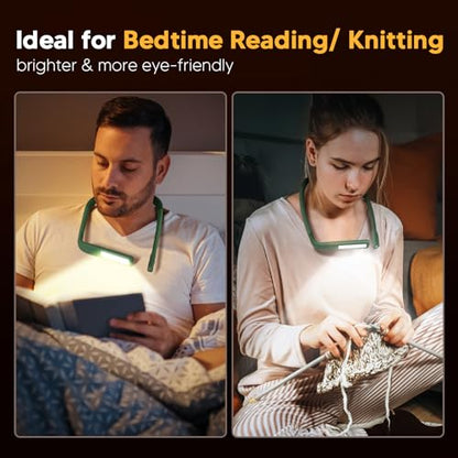 Neck Reading Light, 80-hr Lasting Rechargeable Book Light for Reading in Bed, Eye-friendly Wide Reading Lamp, Bendable Arms Bright Booklight, Book Lover Gifts Knitting Crochet Accessories Crafts - color: Green