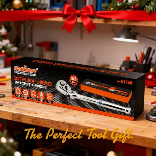 HORUSDY 3/8" Drive 90-Tooth Flex Head Ratchet Handle, 180° Adjustable CR-V Ratchet with Quick Release & Reversible Switch, 4° Swing Arc Socket Wrench for Automotive, Bike & DIY Repair - style: 3/8" Drive Flex Head Ratchet