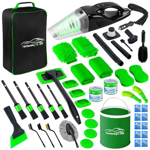 47PCS Car Detailing Kit Interior Cleaner, Car Cleaning Kit, Car Vacuum Car Interior Detailing Kit, Car Wash Kit with Bucket Auto Detailing Brush Set Car Accessories for Motorcycle, Cars, Bikes, Wheels - color: 47PCS