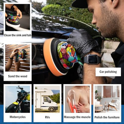 BATOCA 2026 S3 Cordless Car Buffer Polisher, 2x2.0Ah 11.1V Lithium-ion Battery Powered Polisher with 6 Variable Speed, DA Orbital Buffer for Car Detailing, Polishing, Waxing, Camouflage Pattern Style - size: Graffiti Style