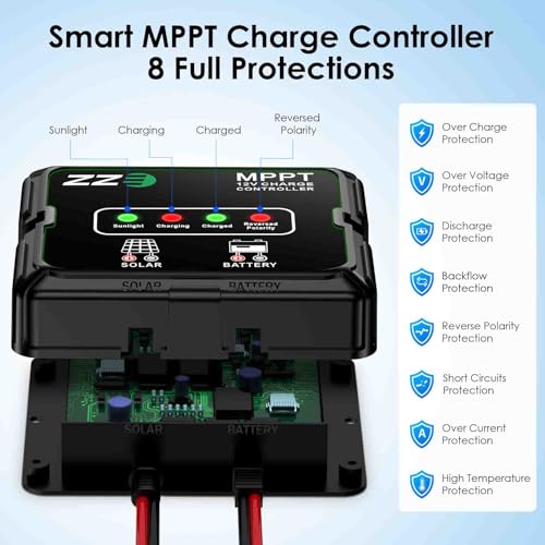Solar Powered Battery Charger Trickle Maintainer, 20W 12V Solar Panel Kits MPPT Charge Controller with 8 Protections Function IP68 Waterproof for RV Trailer Marine Car Motorcycle (1, Black)