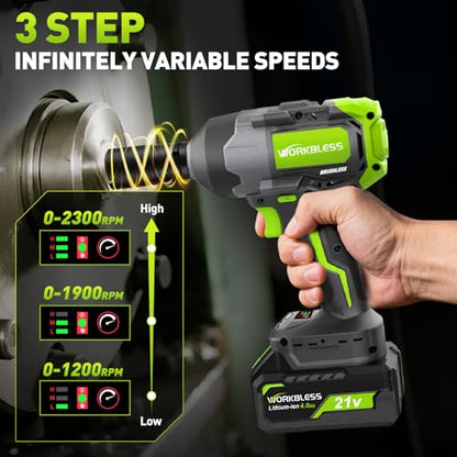 Cordless Impact Wrench for Car Tire Change, Max 1200N.m (885ft-Lbs) High Torque Impact Gun, Heavy Duty Impact Wrench for Mechanic, Auto Repair & Truck Maintenance, 4 Sockets - style: 1200N.m with 2 Battery