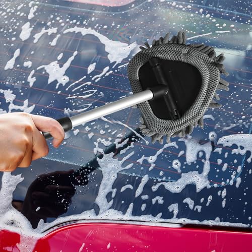 Car Windshield Cleaner Tool, Vehicle Windshield Window Cleaner with Extendable Handle & 3 Different Reusable Pads, Universal Auto Window Glass Cleaning Kit for Car SUV Truck (Triangular) - size: Triangular
