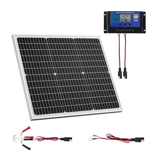 VEVOR 50W 12V Solar Battery Charger Maintainer, Mono Solar Panel Trickle Battery Charger with Upgraded MPPT Controller, IP65 Waterproof for Car Boat RV Trailer Flat Rooftop (Bracket Not Included)